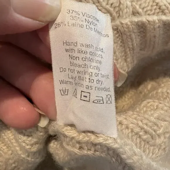 J Crew Sweater Womens Medium Beige Diamond Cable Knit Merino Wool Blend Pullover - Picture 9 of 10